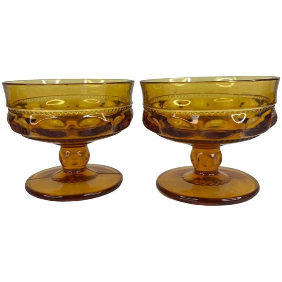 5 Indiana Carnival Glass Compote Kings Crown Thumbprint Sherbet Marigold Amber - Picture 5 of 10